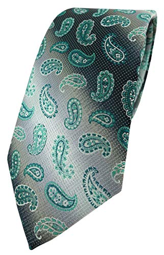 TigerTie Designer Krawatte in grün anthrazit grausilber Paisley gemustert von TigerTie