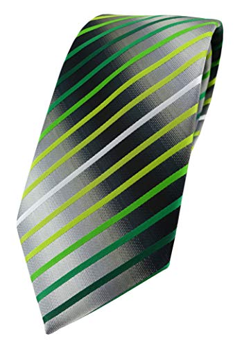 TigerTie Designer Krawatte in grün hellgrün grasgrün weiss silbergrau gestreift von TigerTie