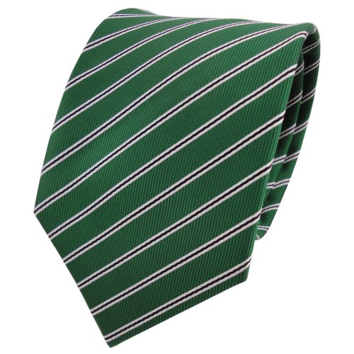 TigerTie Designer Krawatte in grün smaragdgrün schwarz weiß gestreift von TigerTie