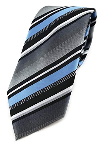 TigerTie Designer Krawatte in hellblau silber grau weiss schwarz gestreift von TigerTie