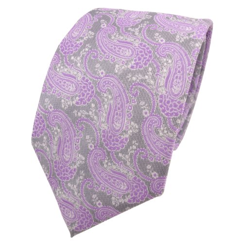 TigerTie Designer Krawatte in lila flieder grau silber Paisley gemustert von TigerTie