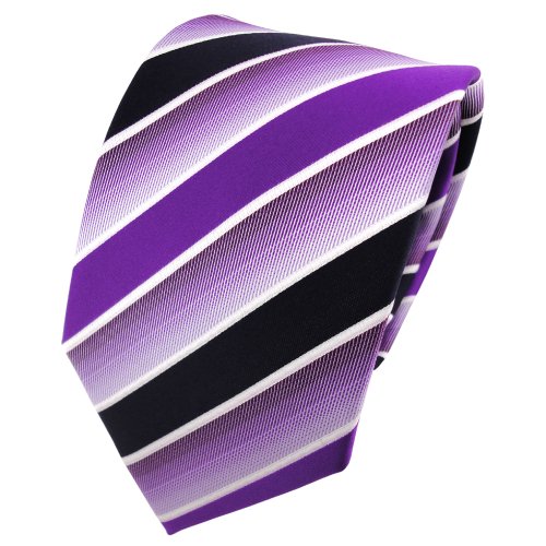 TigerTie Designer Krawatte in lila violett dunkelblau weiß gestreift von TigerTie
