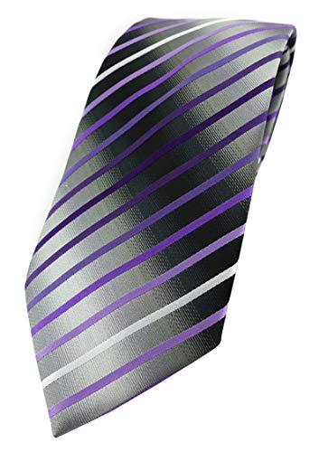 TigerTie Designer Krawatte in lila violett flieder silbergrau schwarz gestreift von TigerTie