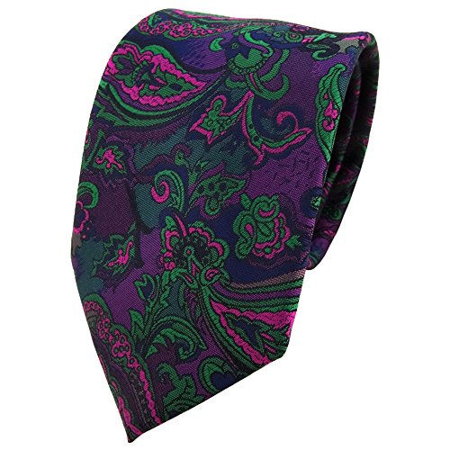 TigerTie Designer Krawatte in lila violett grün marine mehrfarbig Paisley gemustert von TigerTie