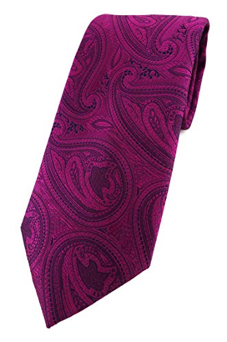 TigerTie Designer Krawatte in magenta beere lila schwarz Paisley gemustert von TigerTie