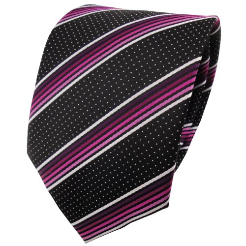 TigerTie Designer Krawatte in magenta rosa silberweiss schwarz gestreift von TigerTie