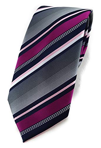 TigerTie Designer Krawatte in magenta silber grau weiss schwarz gestreift von TigerTie