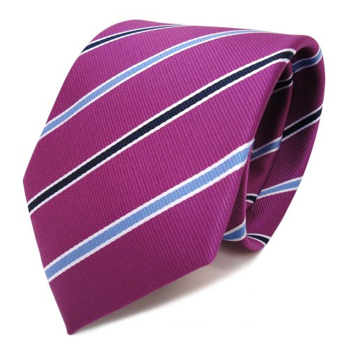 TigerTie Designer Krawatte in magenta violett blau weiss gestreift von TigerTie