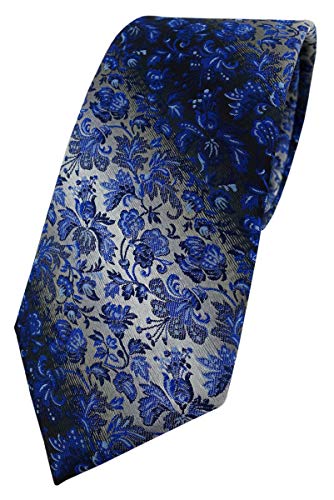 TigerTie Designer Krawatte in marine royal blau silber geblümt gemustert von TigerTie