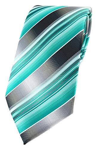 TigerTie Designer Krawatte in mint grün silber anthrazit grau gestreift von TigerTie