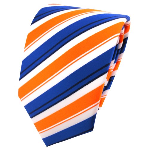 TigerTie Designer Krawatte in orange blau schwarz weiß gestreift von TigerTie