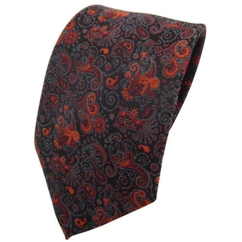 TigerTie Designer Krawatte in orange braun schwarz grau gemustert Paisley von TigerTie