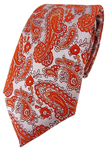 TigerTie Designer Krawatte in orange silber Paisley gemustert von TigerTie