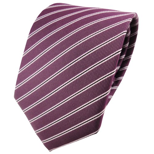 TigerTie Designer Krawatte in pflaume violett silberweiß schwarz gestreift von TigerTie