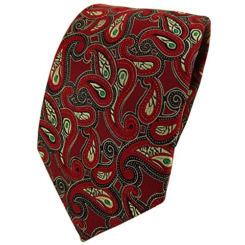 TigerTie Designer Krawatte in rot gold grün schwarz Paisley gemustert von TigerTie