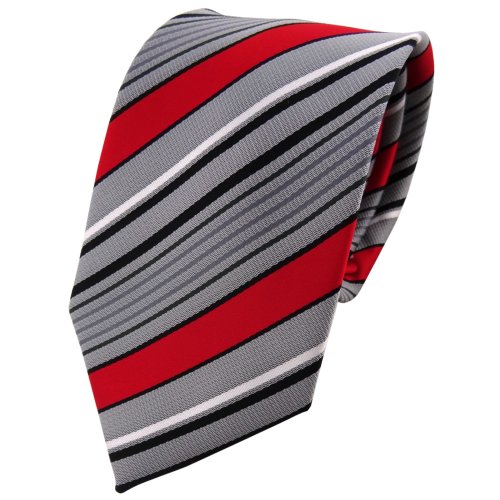 TigerTie Designer Krawatte in rot grau silber schwarz gestreift von TigerTie