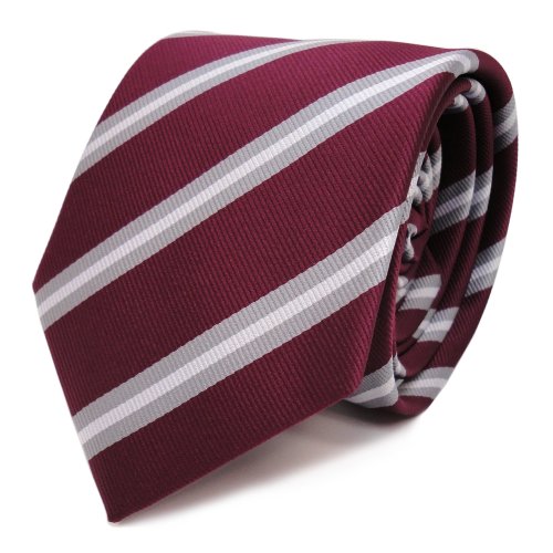TigerTie Designer Krawatte in rot violett bordeaux grau silber gestreift von TigerTie