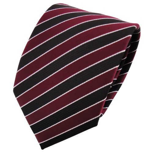 TigerTie Designer Krawatte in rot weinrot bordeaux schwarz silber gestreift von TigerTie