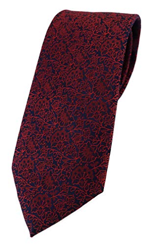 TigerTie Designer Krawatte in rot weinrot dunkelrot schwarz florales Muster von TigerTie