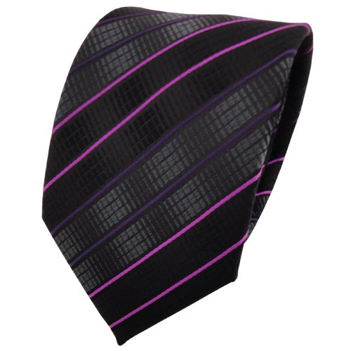 TigerTie Designer Krawatte in schwarz anthrazit magenta lila gestreift von TigerTie