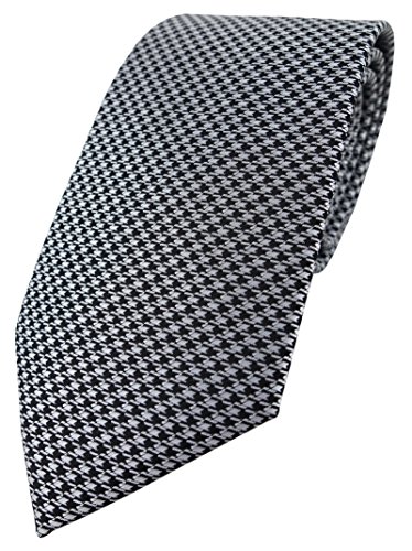 TigerTie Designer Krawatte in silber grau schwarz Houndstooth gemustert von TigerTie