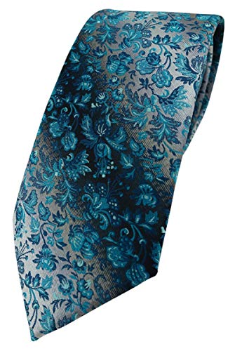 TigerTie Designer Krawatte in türkis anthrazit grausilber geblümt gemustert TigerTie Designer Krawatte in türkis anthrazit grausilber geblümt gemustert von TigerTie