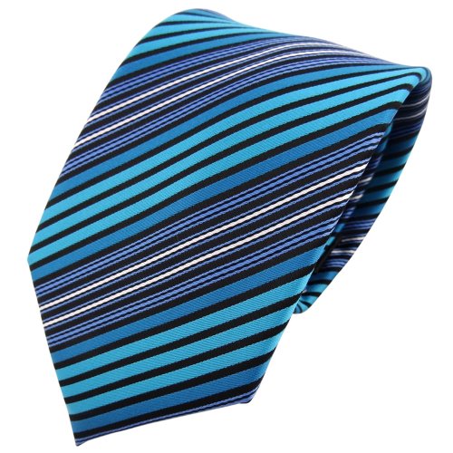 TigerTie Designer Krawatte in türkis blau schwarz silber gestreift von TigerTie