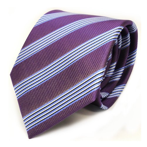 TigerTie Designer Krawatte in violett lila blau schwarz weiss gestreift von TigerTie