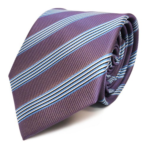 TigerTie Designer Krawatte in violett lila blau schwarz weiss gestreift von TigerTie