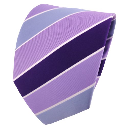 TigerTie Designer Krawatte in violett lila flieder blau silberweiß gestreift von TigerTie