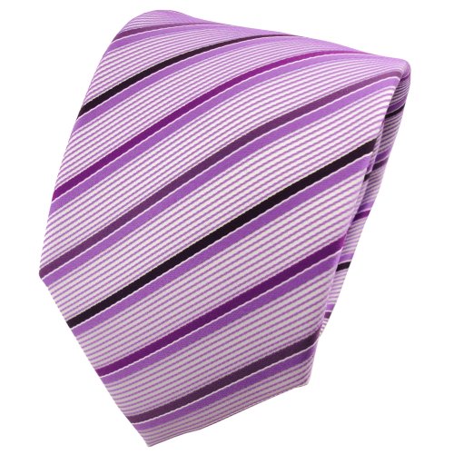 TigerTie Designer Krawatte in violett lila flieder silber gestreift von TigerTie
