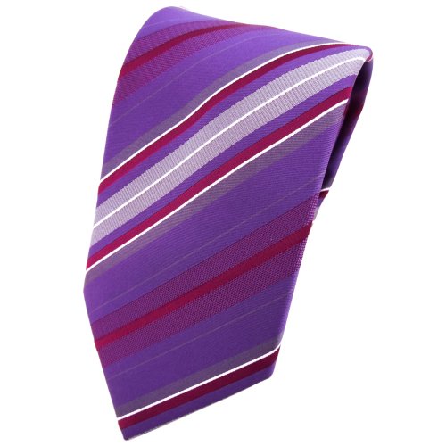 TigerTie Designer Krawatte in violett lila silber rot grau gestreift von TigerTie