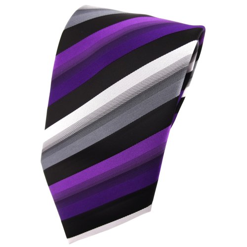 TigerTie Designer Krawatte in violett lila violett silber grau schwarz gestreift von TigerTie