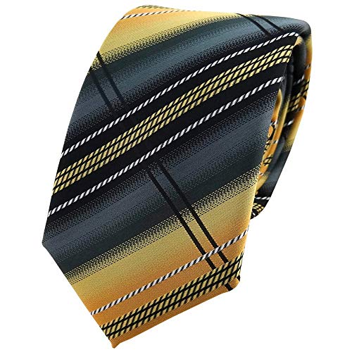 TigerTie Designer Krawatte in zitronengelb anthrazit silber schwarz gestreift von TigerTie