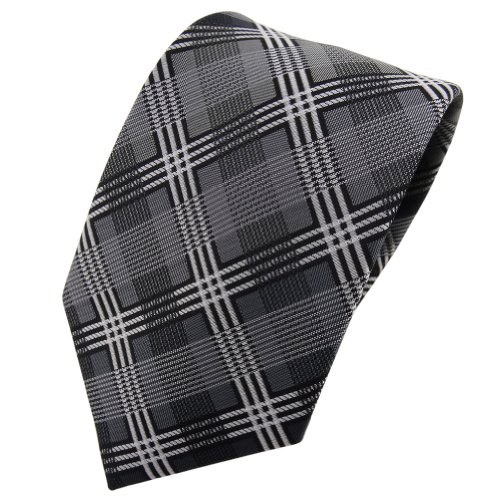 TigerTie Designer Krawatte silber anthrazit grau schwarz kariert - Schlips Tie von TigerTie