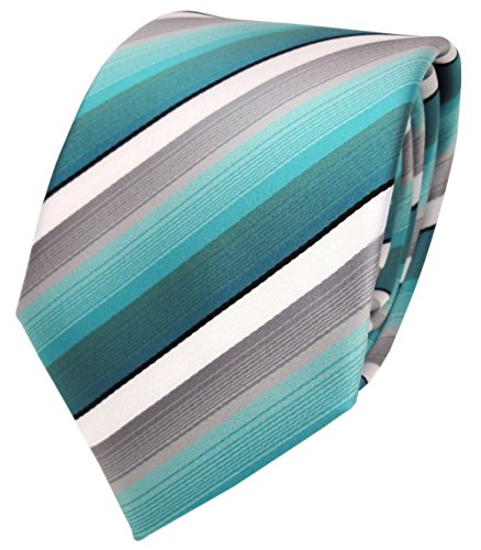 TigerTie Designer Krawatte türkis mint grau weiß schwarz gestreift - Tie Binder von TigerTie