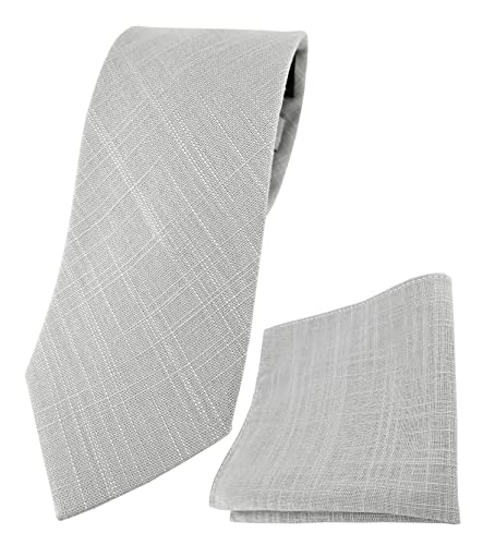 TigerTie Designer Leinen Krawatte + Einstecktuch in grau einfarbig Uni von TigerTie