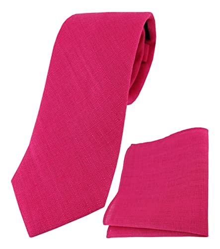TigerTie Designer Leinen Krawatte + Einstecktuch in magenta einfarbig Uni von TigerTie