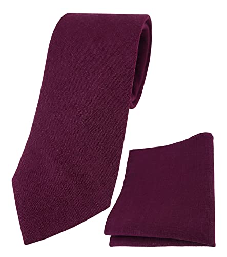 TigerTie Designer Leinen Krawatte + Einstecktuch in pflaume einfarbig Uni von TigerTie