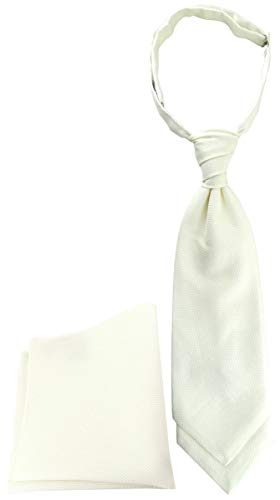 TigerTie Designer Plastron Pique 2tlg Krawatte fertig gebunden Einstecktuch in creme uni gemustert von TigerTie