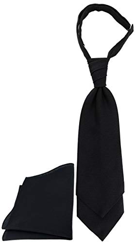 TigerTie Designer Plastron Pique 2tlg Krawatte fertig gebunden Einstecktuch in schwarz uni gemustert von TigerTie