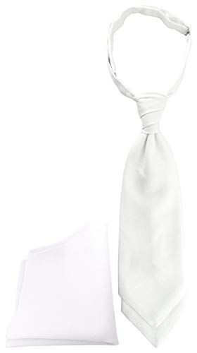 TigerTie Designer Plastron Pique 2tlg Krawatte fertig gebunden Einstecktuch in weiss uni gemustert von TigerTie