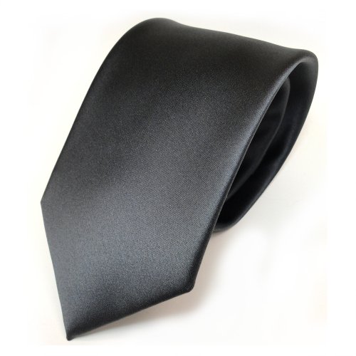 TigerTie Herren Krawatte – Klassische 8 cm Satin-Krawatte in anthrazit grau dunkelgrau einfarbigem Design, ideal für Geschäftstermine, festliche Anlässe und die Freizeit von TigerTie