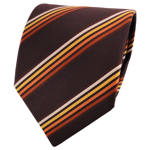 TigerTie Designer Satin Krawatte braun mahagonibraun orange beige gestreift - Binder Tie von TigerTie