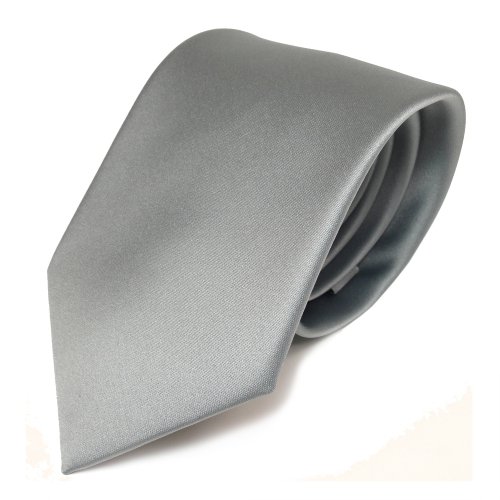 TigerTie Designer Satin Krawatte in grau hellgrau silber einfarbig uni von TigerTie