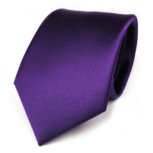 TigerTie Designer Satin Krawatte in lila dunkellila violett einfarbig uni von TigerTie