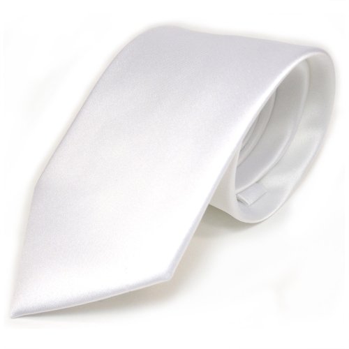 TigerTie Herren Krawatte – Klassische 8 cm Satin-Krawatte in weiss schneeweiss einfarbigem Design, ideal für Geschäftstermine, festliche Anlässe und die Freizeit von TigerTie