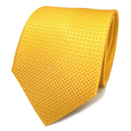 TigerTie Designer Satin Seidenkrawatte in gelb dahliengelb silber gepunktet von TigerTie