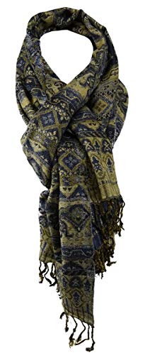 TigerTie - Designer Schal in blau dunkelblau gold gemustert mit Fransen von TigerTie