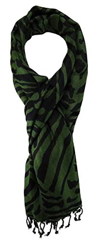 TigerTie - Designer Schal in dunkelgrün schwarz Tiermuster von TigerTie